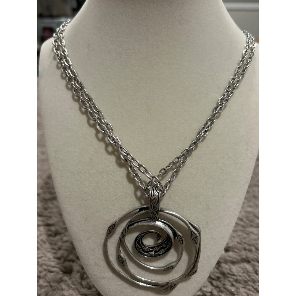 Double strand Geometric Silver Toned Necklace